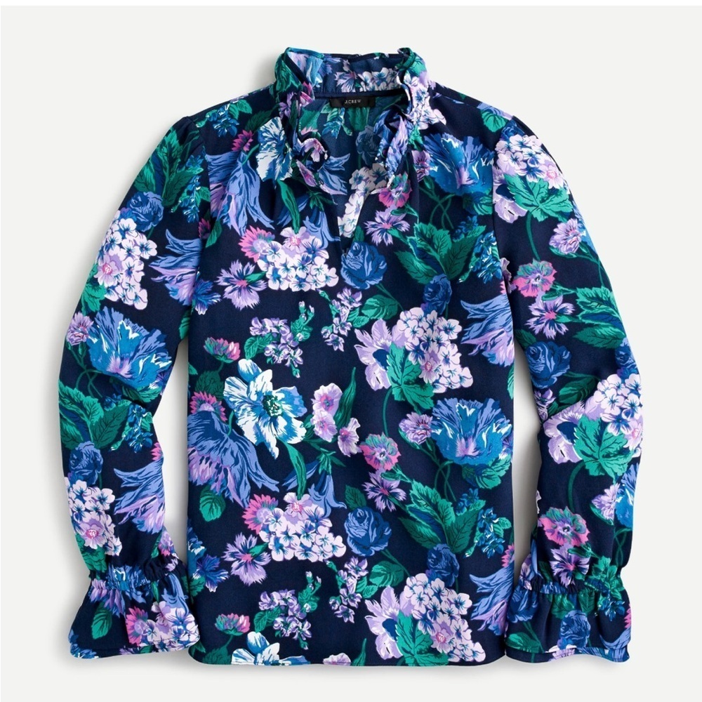 J.Crew Ruffleneck top in floral 365 crepe Size XS - Picture 1 of 10